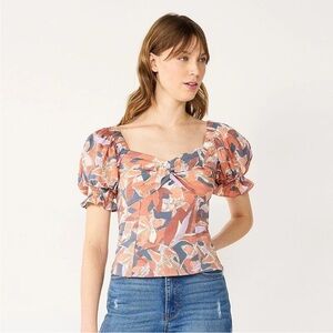 Nine West Iris Floral Puff Sleeve Smocked Back Blouse